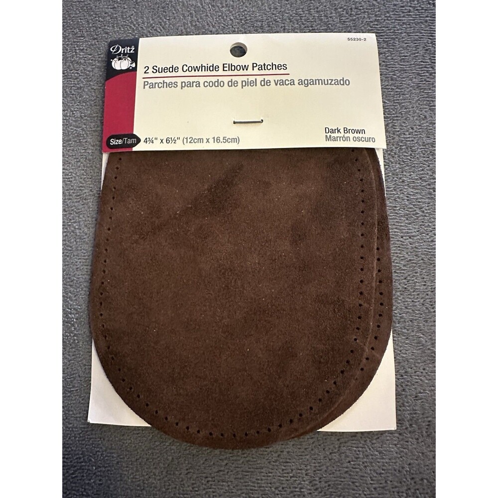 Dritz 2 Suede Cowhide Elbow Patches Dark Brown 4 3/4" x 6 1/2" New Vintage